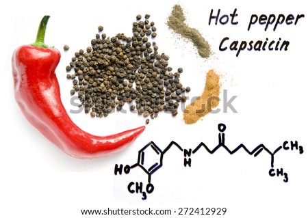 Capsaicin, the chemical formula, red and black hot pepper