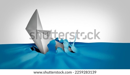 Capsizing Ship Metaphor and sinking boat as a business failure symbol as a naval vessel in peril falling downward.