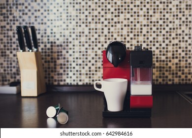 Capsule Coffee Machine In The Kitchen.