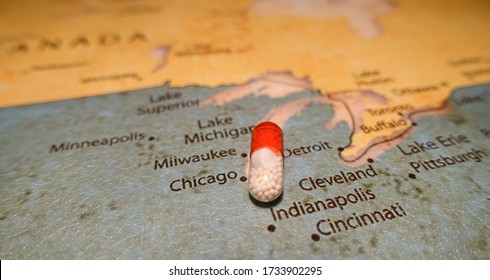 Capsule On A Map Of Chicago, United States Of America.