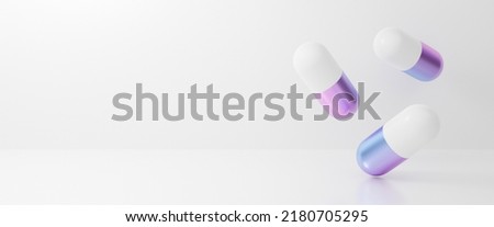 Capsule pill isolated on white background. Antibiotic resistance virus and pastel drug. Cute 3d rendering realistic illustration of health medical technology abstract. Creative ideas minimalism.