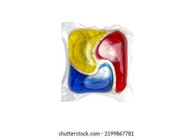capsules with colored washing gel on a white background