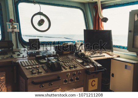 Captain's Cabin View From The Inside, Point Of View Shot. panel of ship devices