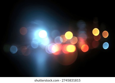 A captivating abstract image featuring out-of-focus bokeh lights in various vibrant colors, creating a dreamy and ethereal atmosphere against a dark background, enhanced by a subtle lens flare.