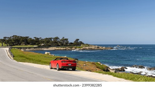 A captivating coastal landscape featuring the majestic ocean along the scenic 17-Mile Drive in California