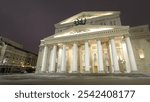 Captivating Night Scene: State Academic Bolshoi Theatre Opera and Ballet Winter Timelapse Hyperlapse in Moscow, Russia