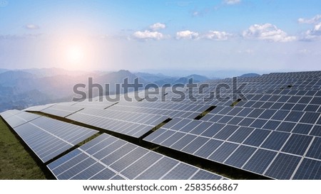 Captivating Solar Panel Field Overlooking Majestic Mountain Landscape  
