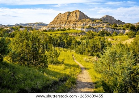 A captivating trail winds through Theodore Roosevelt National Park's majestic canyons