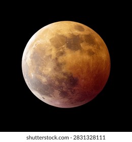 A captivating view of a total lunar eclipse, showcasing the moon partially obscured by Earths shadow, creating a beautiful reddish-orange glow against the dark expanse of space.