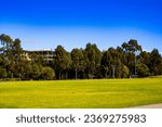 Capture the breathtaking beauty of Blacktown Showground Park in Western Sydney with this captivating photo. This remarkable park boasts vast expanses of lush greenery, including pristine grassy lands.