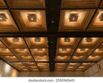 Capture the warm glow of wooden lights against the elegant ceiling of Gaia Hotel Ballroom in Bandung. An aesthetic marvel from November 25, 2024, evening—truly captivating and beautifully balanced. - Powered by Shutterstock