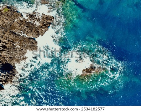 Similar – Luftaufnahme von Felsen an der Küste der Costa Brava, Spanien.