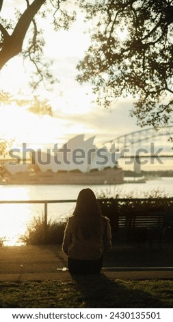 Similar – Happy woman looking at camera with Harbor Bridge in the background, in Sydney city, Australia.