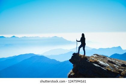 Capturing a silhouette of a girl while doing the Chandrashila trek in the Uttarakhand state of India 