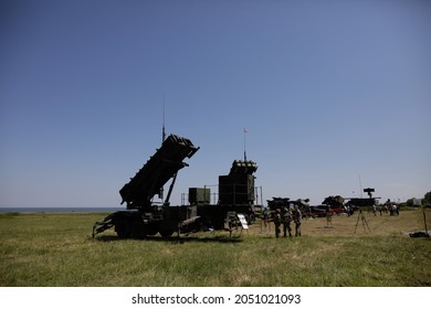 Capu Midia, Romania - June 9, 2021: the Patriot surface-to-air missile system of the Romanian Army at the National Training Center for Air Defense.