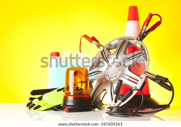 car accessories on\
yellow background