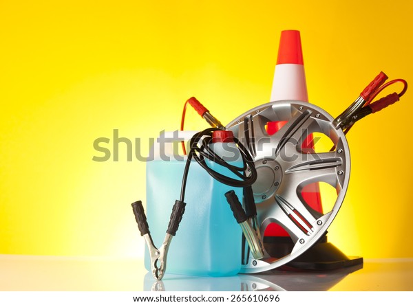 car accessories on\
yellow background