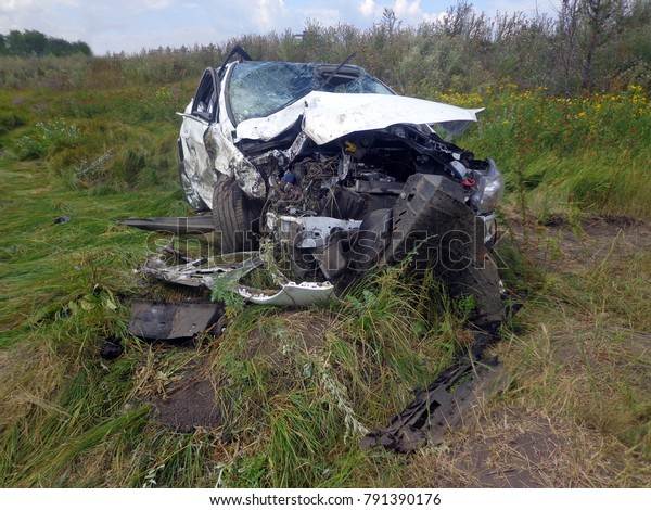 Car accident.\
Broken car with crash\
windshield