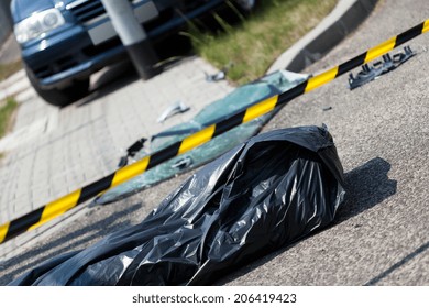 Car Accident And Corpse In Bag, Horizontal