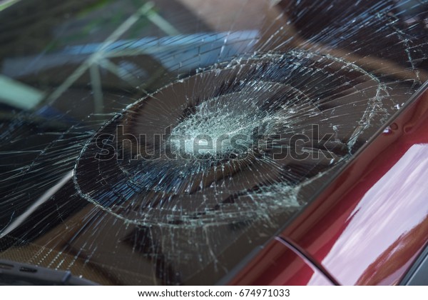 car
accident. front safety glass car are broken. image for
car,vehicle,transportation,accident concept
