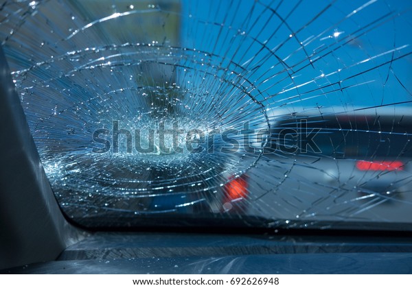 car\
accident. inside car front safety glass car are broken. image for\
car,vehicle,transportation,accident concept\
