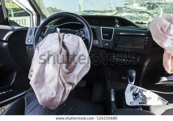 Car of accident. Make\
airbag explosion damaged at claim the insurance company. Working\
car repair inspection at damaged of accident. File claim with the\
insurance company. 