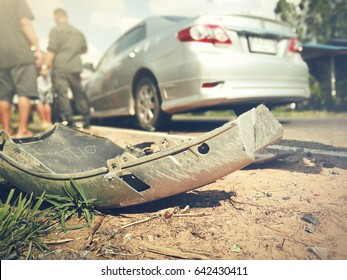 Car accident on damaged road after crash on road