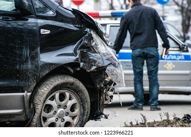 car accident on the road with shallow depth of field - Shutterstock ID 1223966221