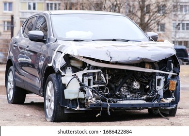 The car after the accident. The airbags went off. Sale for spare parts. - Shutterstock ID 1686422884