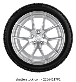 car alloy rim colour silver and tire isolated on white background. - Shutterstock ID 2236411791