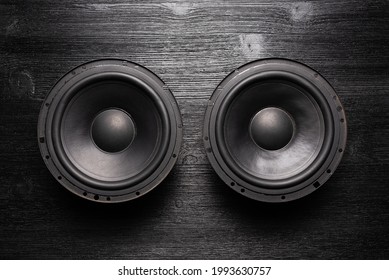 Car Audio Loudspeaker Flat Lay Background.