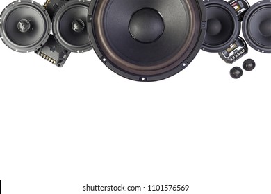 Car audio, car speakers. White background