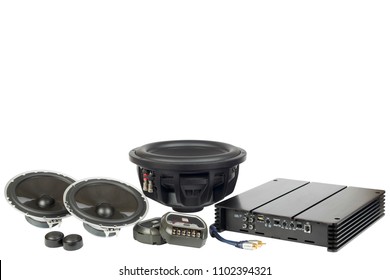 Car Audio, Car Speakers. White Background