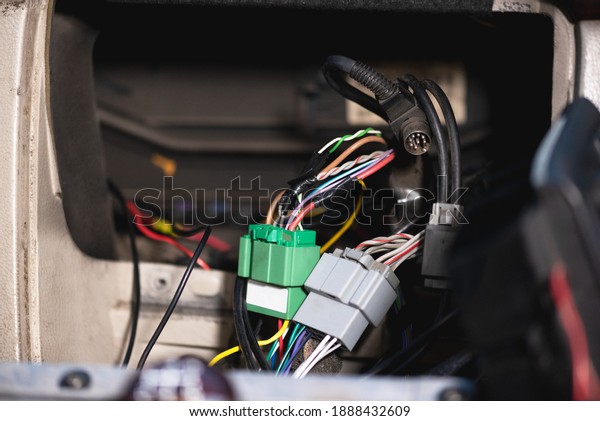 Car audio\
wiring close up abstract\
background.