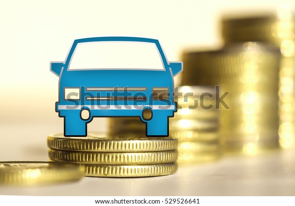 The car in the background of bars coins . The\
concept of change of car prices\
.