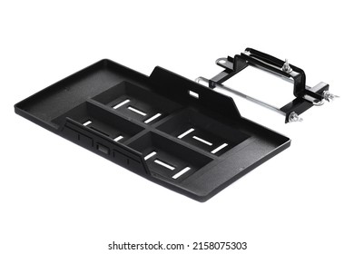Car battery holder with fasteners isolated over white background