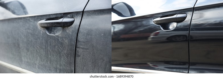  Car Body Before And After Washing Close Up