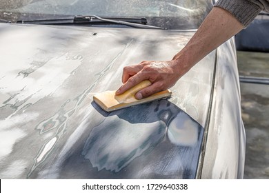 Car Body Work After The Accident By Cleaning Before Painting.