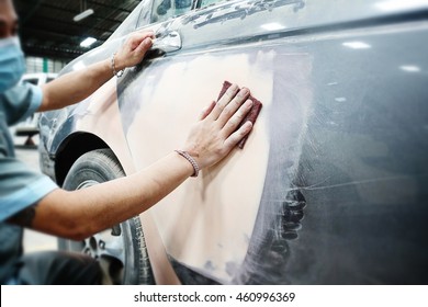 Car body work auto repair paint after the accident during the spraying      automotive                          