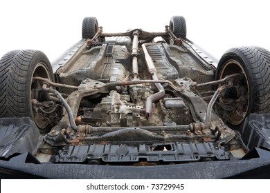 car bottom, turned upside-down after road collision