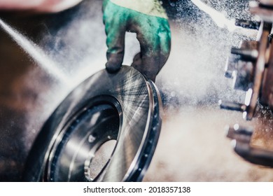 car brake disc treatment with spray, brake cleaner. - Shutterstock ID 2018357138