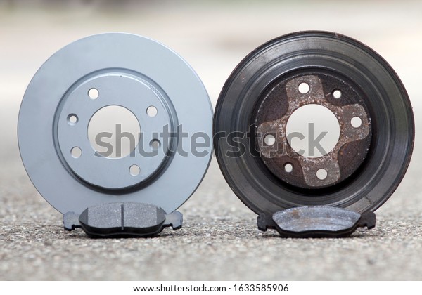 car brake disk and pad. old used and new to change\
for safety