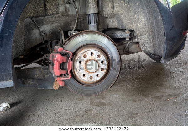 Car Brakes and\
Rotor with Wheel Taken Off