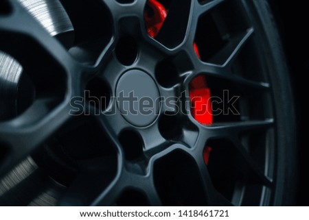 Car braking system. Sports car front wheel rims
