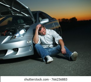 Car Broke Down On The Highway At Night