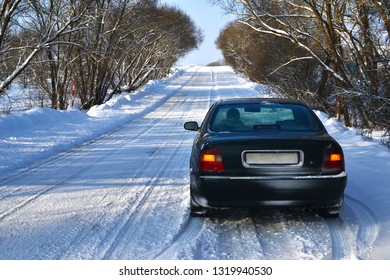 The Car Broke Down In The Winter On The Road In The Snow