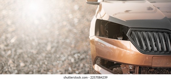 The car was broken in an car accident. - Shutterstock ID 2257084239