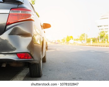 Car A Broken Rear Bumper, Damage Car Accident, Copy Space.