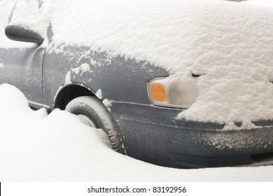 Car Buried In Deep Snow After A Blizzard