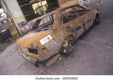 Car Burned During 1992 Riots, South Central Los Angeles, California